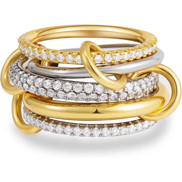 Jewelry - Elegant 14K Gold Plated Silver Multi-Color Stackable Rings for Women, Stylish Mi